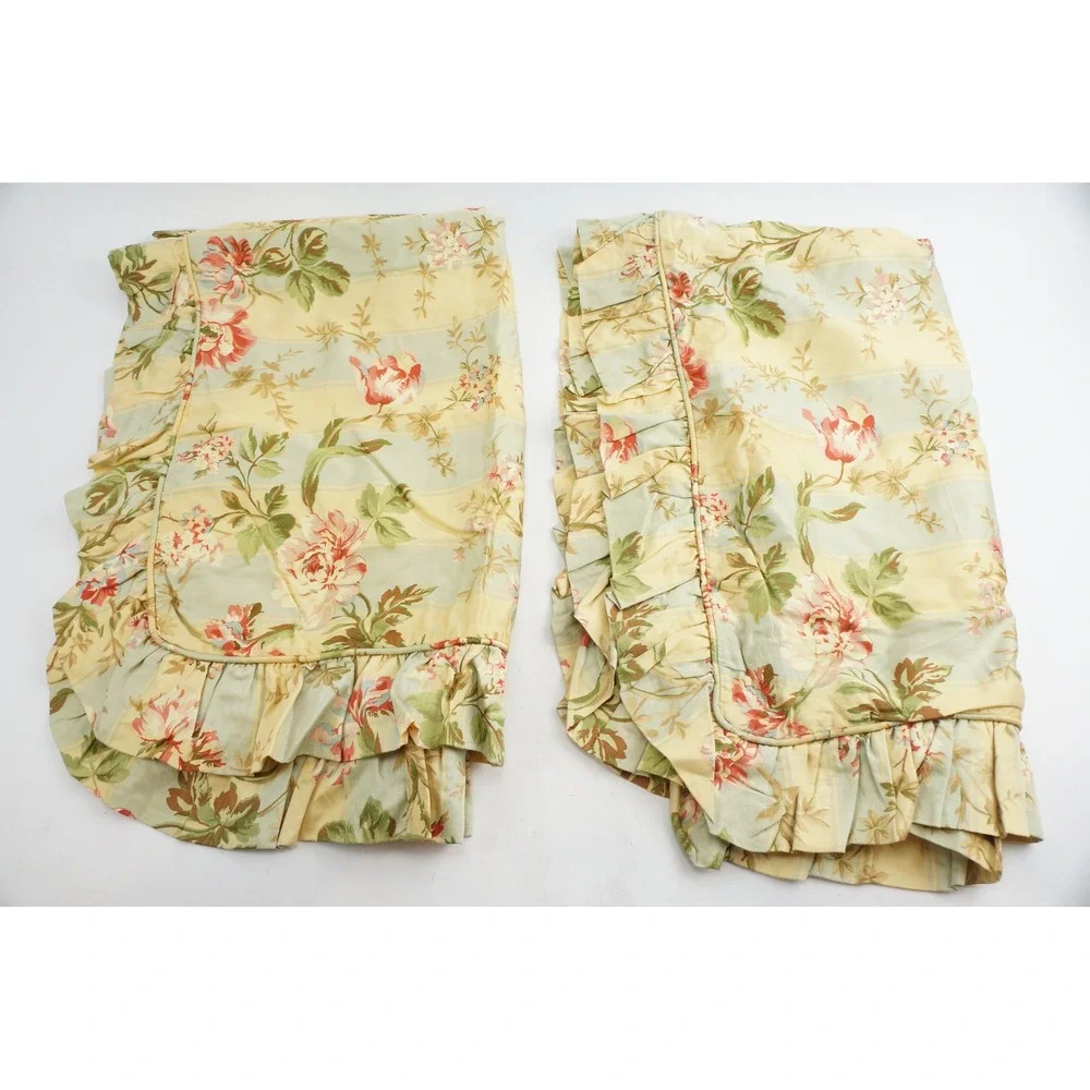 Waverly Pillow Sham 2pc Standard Yellow Floral Cotton Ruffled Vintage EUC
